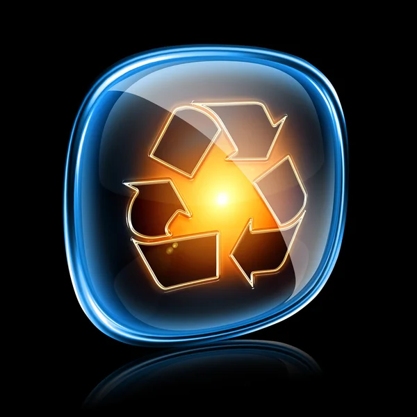 Ícone de símbolo de reciclagem néon, isolado em fundo preto . — Fotografia de Stock