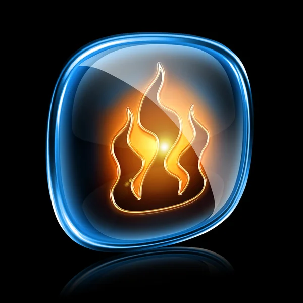Tűz ikon neon, elszigetelt fekete háttér — Stock Fotó