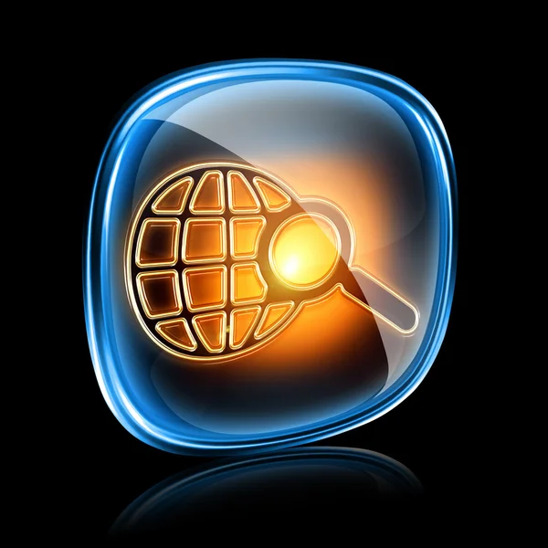 Magnifier icon neon, isolated on black background — Stock Photo, Image