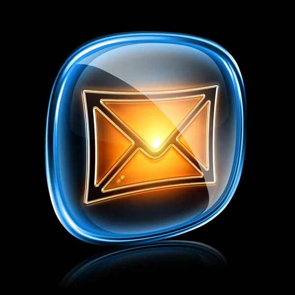 Envelope icon neon, isolated on black background — Stock Photo, Image