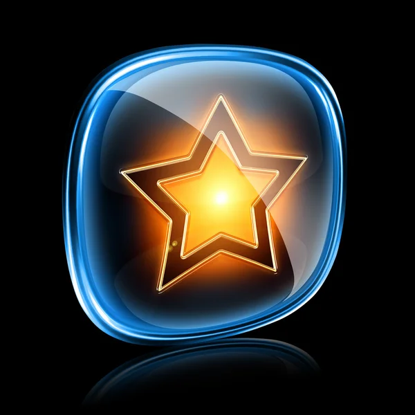 Star icon neon, isolated on black background — Stock Photo, Image