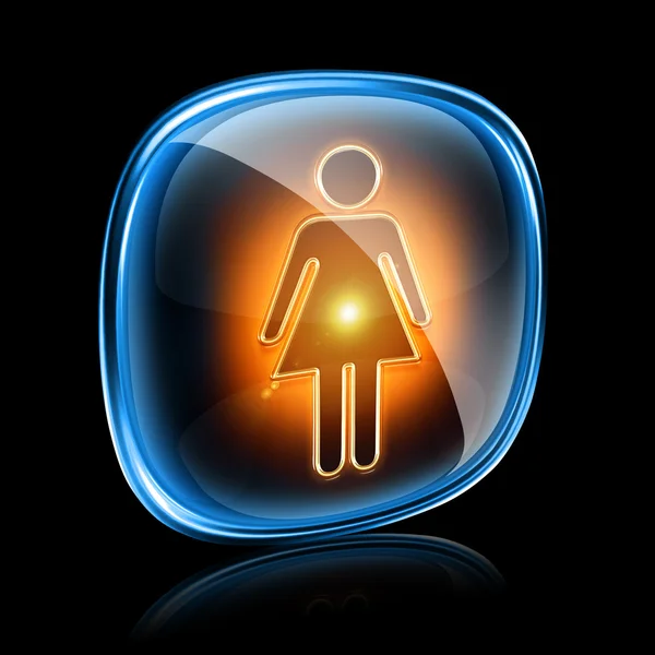 Nő ikon neon, elszigetelt fekete háttér — Stock Fotó
