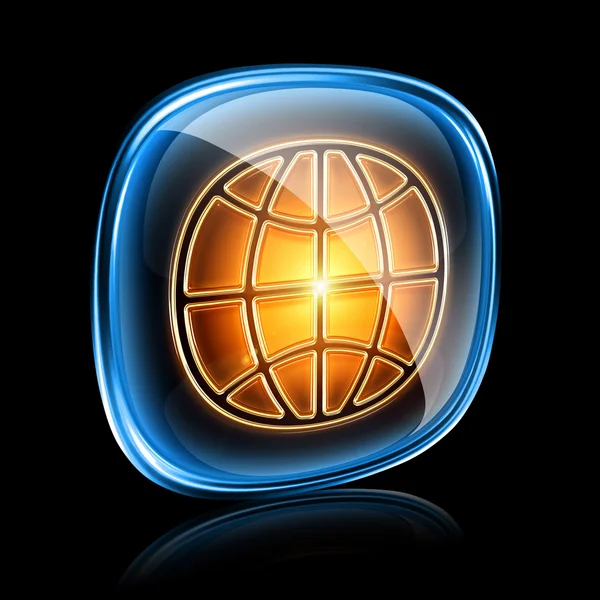 Ícone de globo néon, isolado sobre fundo preto — Fotografia de Stock