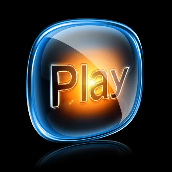 Play ikon neon, elszigetelt fekete háttér — Stock Fotó