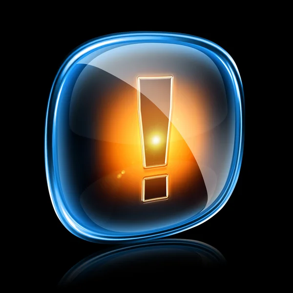 Wykrzyknik symbol ikonę neon, na białym tle na czarnym tle — Zdjęcie stockowe