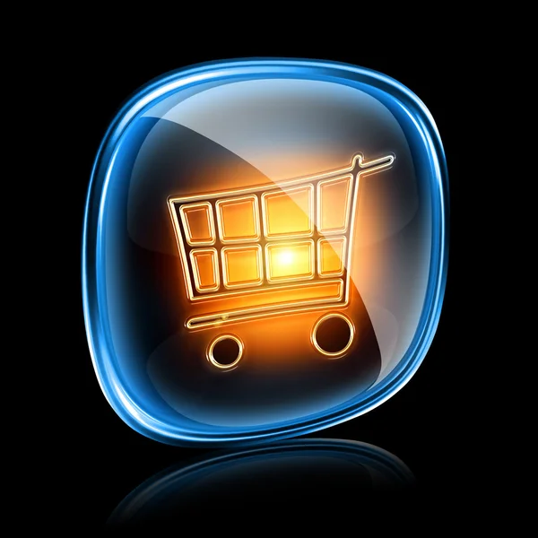 Shopping cart ikonen neon, isolerad på svart bakgrund — Stockfoto