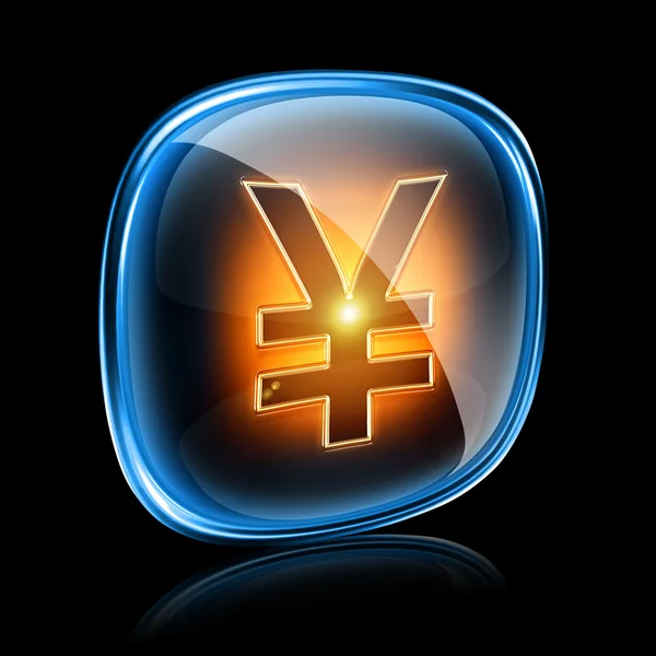 Yen-Symbol Neon, isoliert auf schwarzem Hintergrund — Stockfoto