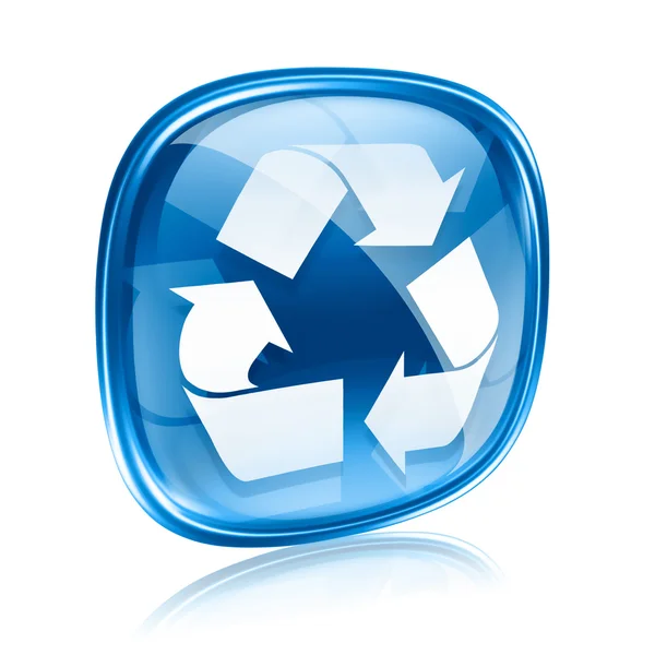 Ícone de símbolo de reciclagem vidro azul, isolado no fundo branco . — Fotografia de Stock