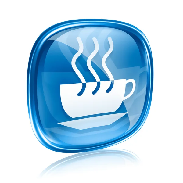 Tasse à café icône verre bleu, isolé sur fond blanc . — Photo