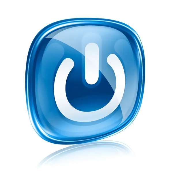 Power-Symbol blaues Glas, isoliert auf weißem Hintergrund. — Stockfoto