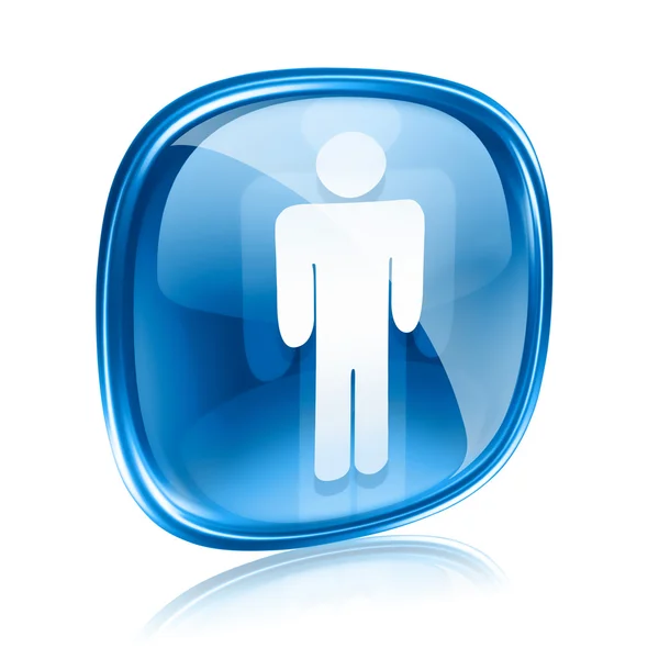 Mannen pictogram blauw glas, geïsoleerd op witte achtergrond. — Stockfoto
