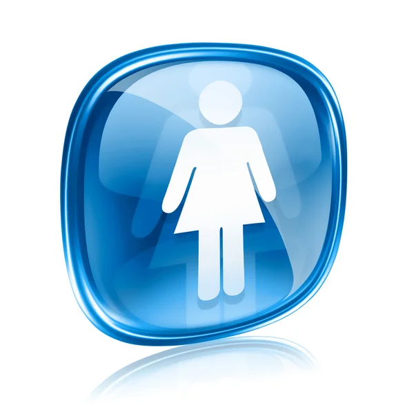Mujer icono de vidrio azul, aislado sobre fondo blanco . — Foto de Stock