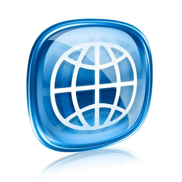 Wereld pictogram blauw glas, geïsoleerd op witte achtergrond. — Stockfoto