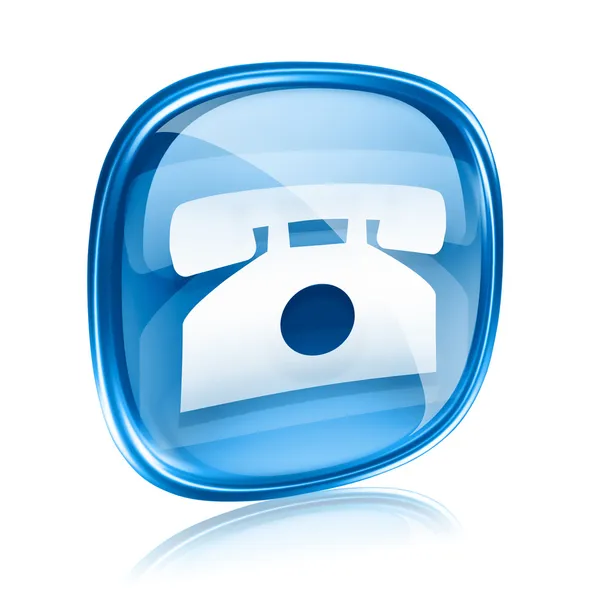 Telefon ikonen blå glas, isolerad på vit bakgrund. — Stockfoto