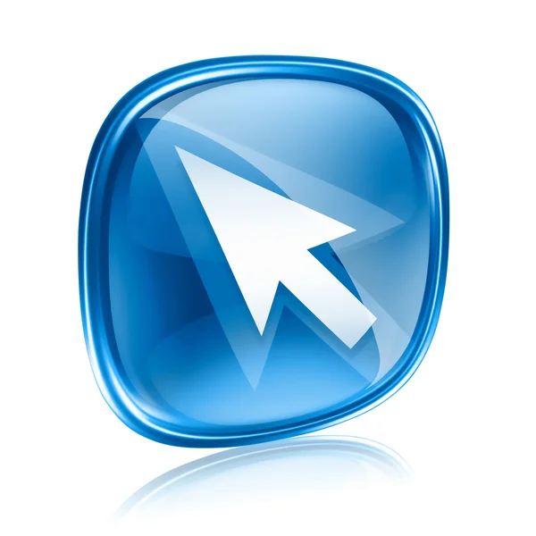 Pfeil-Symbol blaues Glas, isoliert auf weißem Hintergrund — Stockfoto