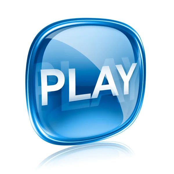 Jogar ícone de vidro azul, isolado no fundo branco — Fotografia de Stock