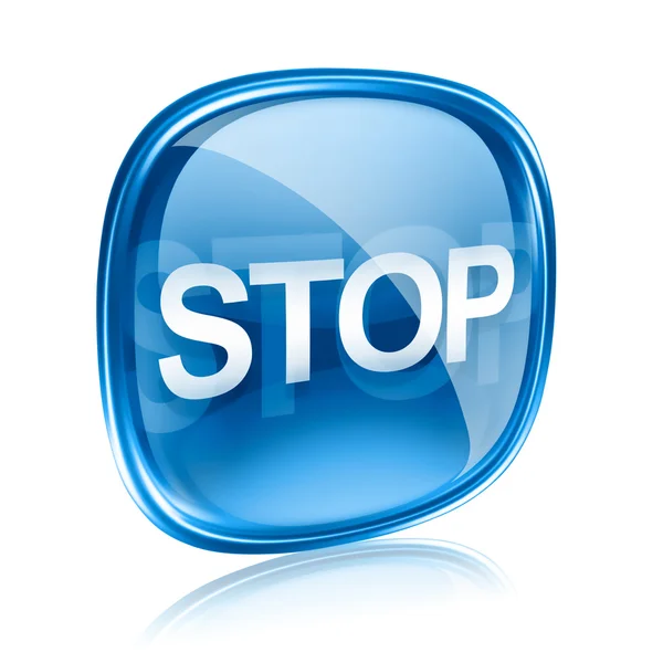 Stop icon blue glass, isolated on white background — Stock Photo, Image
