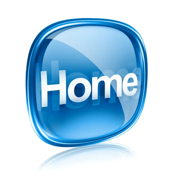 Home icon vetro blu, isolato su sfondo bianco — Foto Stock