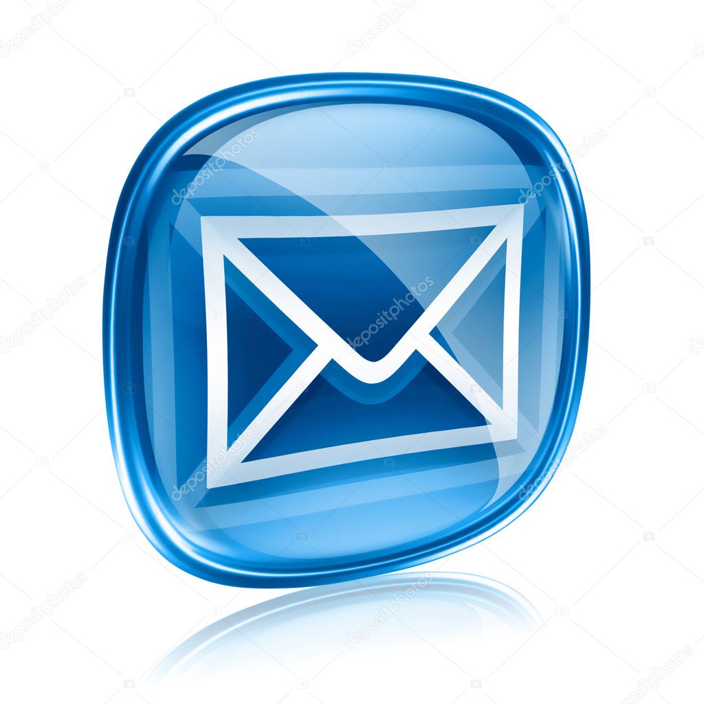 Envelope icon blue glass, isolated on white background