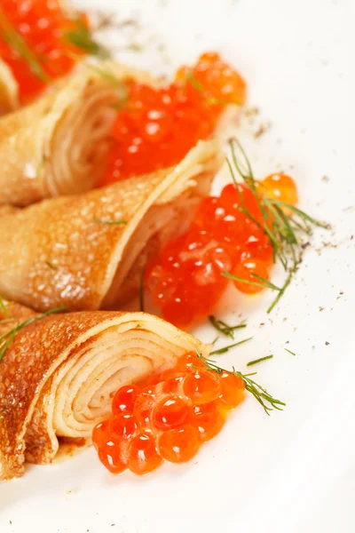 Pancakes with caviar — Stock Photo, Image