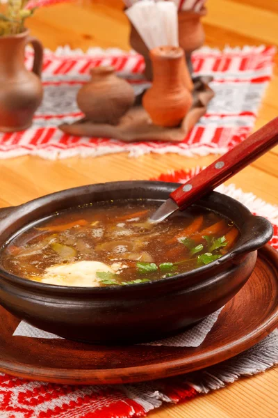 Meat soup with lemon — Stock Photo, Image