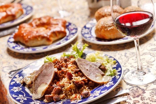 Uzbek national dish - plov with horse meat Stock Image