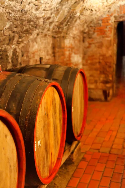 Oude wijnkelder met vaten — Stockfoto