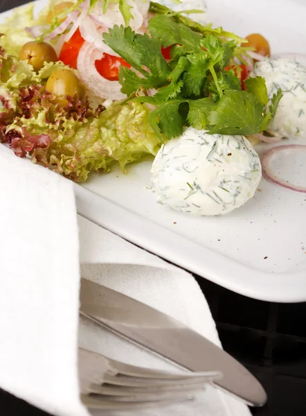 Tasty salad with cottage cheese — Stock Photo, Image
