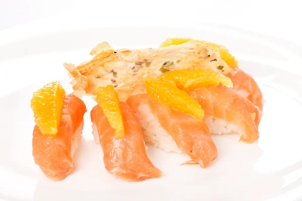 stock image Salmon nigiri with orange