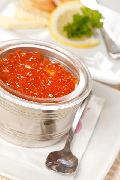 stock image Red caviar with toast