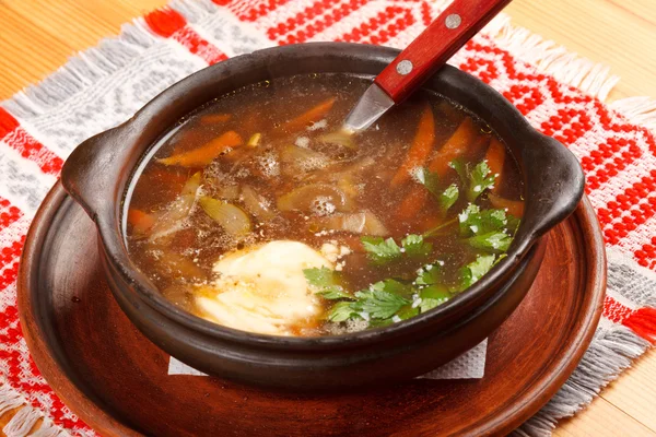 Meat soup with lemon — Stock Photo, Image