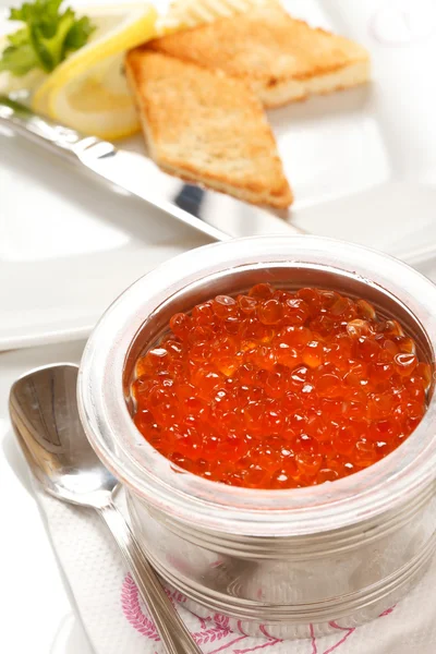 Red caviar with toast — Stock Photo, Image