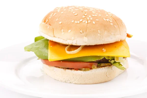 Cheeseburger on the plate — Stock Photo, Image