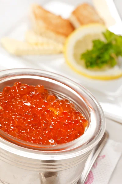 stock image Red caviar with toast