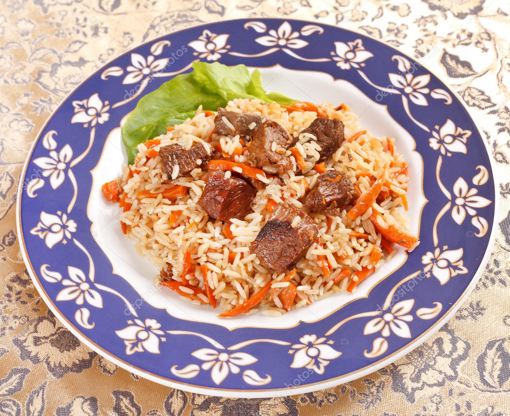 Uzbek national dish - plov on the plate