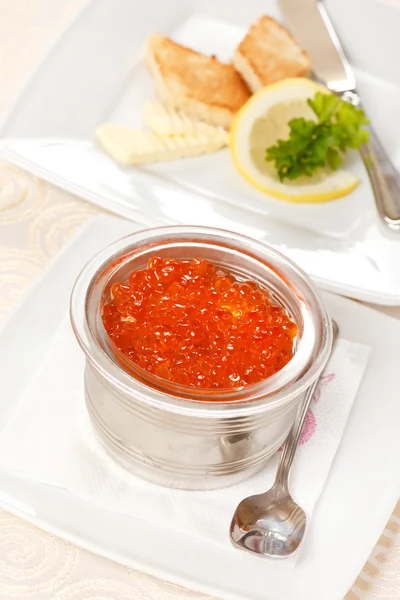 stock image Red caviar with toast