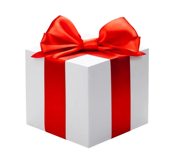 White box red bow and ribbon — Stock Photo, Image