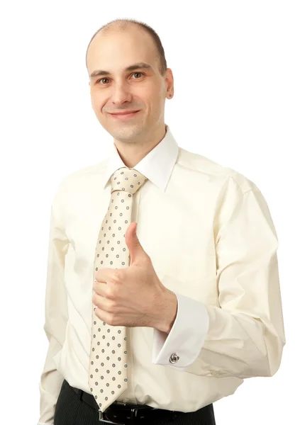 ハンサムなビジネスの男性親指で成功を示す — ストック写真