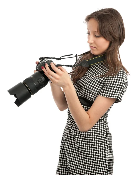 年轻漂亮的女孩与照相机 — 图库照片