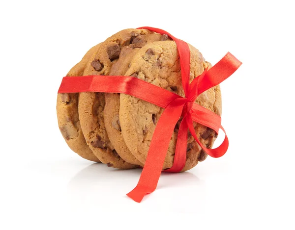 チョコレート クッキー ラップ赤いリボン — ストック写真