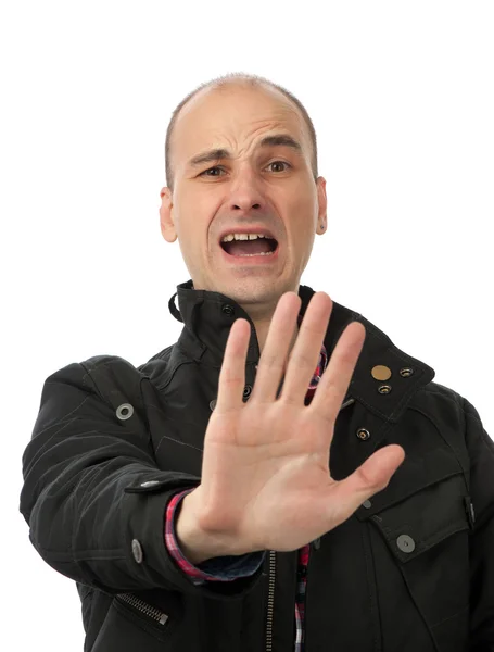 Hombre mostrar señal de stop con su palma —  Fotos de Stock