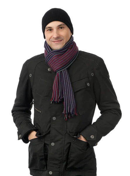 Alegre hombre sonriente en ropa de invierno — Foto de Stock