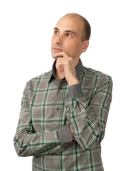 Homem olhando para o espaço de cópia e pensando — Fotografia de Stock