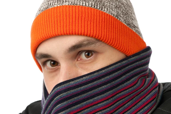 Man wearing a hat and scarf — Stock Photo, Image