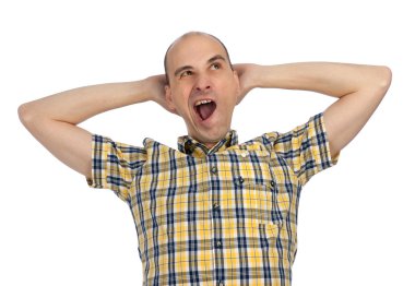 Portrait of sleepy man yawning clipart