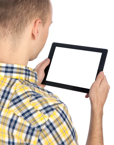 Man holds tablet computer — Stockfoto