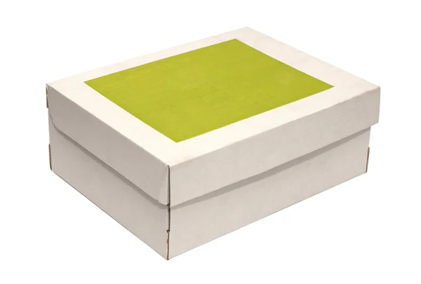 Коробка с бланковой этикеткой на белом фоне — стоковое фото