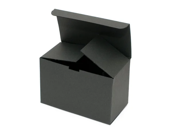 Offene schwarze leere Pappschachtel — Stockfoto
