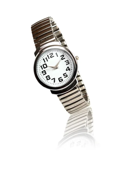 白鋼腕時計ocelové hodinky na bílém pozadí — ストック写真
