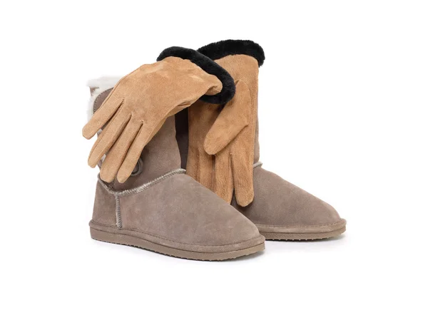 Ženské rukavice a boty — Stock fotografie